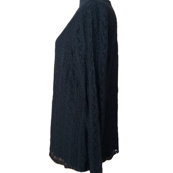 Chico's Black Lace Blouse Dressy Whimsygoth Long Sheer Lace Sleeves  Size Large - Picture 4 of 10